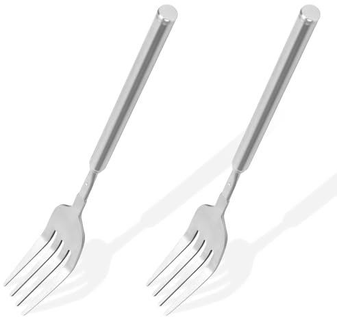 2 Stück Ausziehbare Gabel, 22-65cm Extra Langer Griff Ausziehbare Teleskopgabel Edelstahl Einziehbare Menügabel für Dessert Obst Grillen Geschirrzubehör