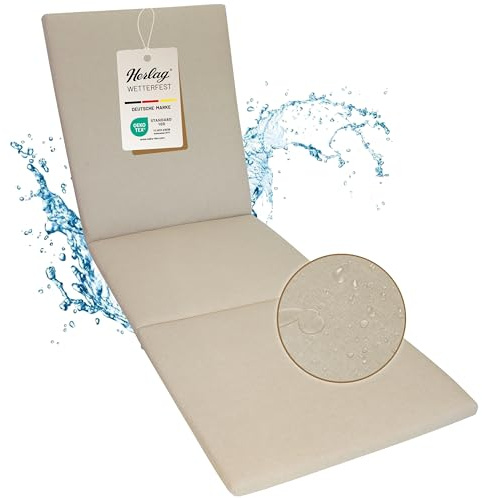 Herlag Sunny Liegenauflage 200x60x4 cm | wetterfest & UV-beständig | wasserfest | waschbarer Bezug mit Reißverschluss | Auflage für Gartenliege & Sonnenliege | Öko-Tex 100 | Natur