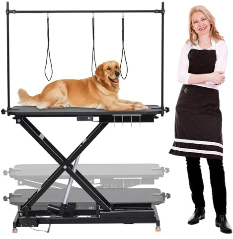 Upgraded 47” Electric Dog Grooming Table, 9- 40 Height Adjustable Heavy Duty Electric Grooming Table with Anti Slip Tabletop, 3 Grooming Noose, for Dogs&Cats, Black