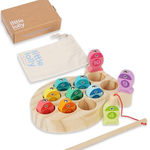 Little Lolly Wooden Magnetic Fishing Game for Toddlers | Montessori Toy | Early Learning, Fine Motor Skills, Hand-Eye Coordination | Age 3+ | Numbers 1–10