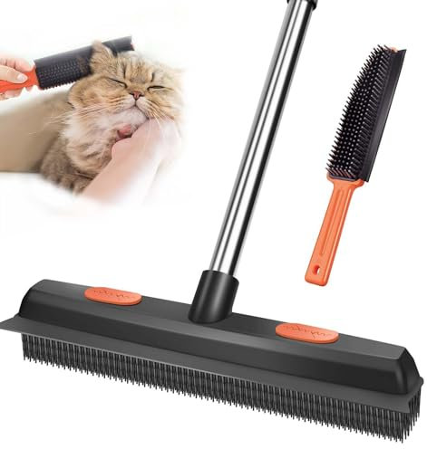 Gummibesen mit Stiel - 134 cm SilikonBesen Innen mit Abzieher zum Entfernen von Tiere Katzen Hunde Haare von Teppichen, Fenstern, Fliesen, Hartholzböden – Besen mit Stiel und Rakel