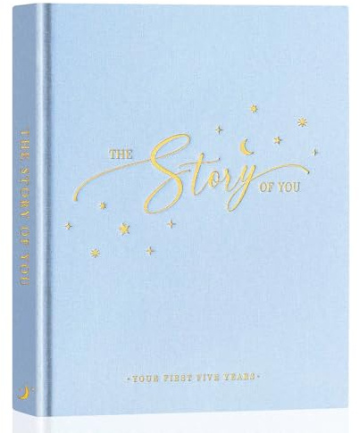 Lanpn Baby Memory Book - Linen Baby Book Memories Keepsake - The Story of You - Newborn to 5 Year Journal Scrapbook Photo Album for Boy Girl (Blue, 154 Pages)