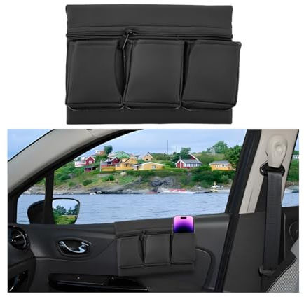 Mandark Leather Car Window Armrest Organizer with Multiple Pockets, Black