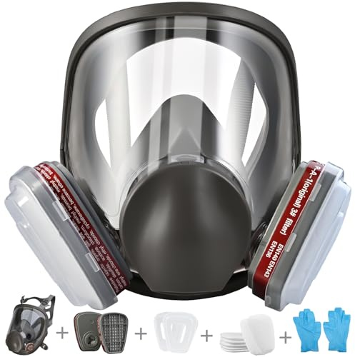 Faburo Safety Full Face Cover Dust Gas Face Cover with 10 Replaceable Filter Cotton and 5 Pairs of Gloves for Paint, Formaldehyde, Sanding, Polishing, Spraying and Other Work