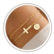 TINGN Christening Gifts for Girls - Gold Initial Bracelet 14K Gold Plated Initial C Bracelet Dainty Cross Bracelets for Womens Girls Jewellery Gifts Birthday Present for Women Girlfriend Teen Girl