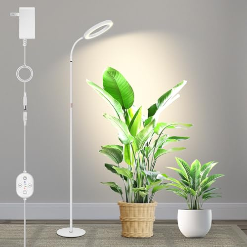 SENCHIKER Grande lampada per piante 24V da interno, spettro completo potenziato 660 nm, LED LUMILEDS, lampada 20,5 cm con timer e dimmer, altezza regolabile 56–178 cm, base 22 cm, 20W