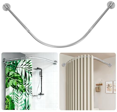 ZAIONE L-Shaped Shower Curtain Rail: Adjustable 90-130 x 90-130 cm Corner Shower Curtain Rod Stainless Steel Drill or No Drill Silver for Awkward UK Bathroom