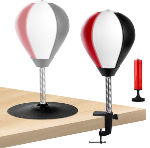 Punchingball Mesa, saco de boxeo con abrazadera de mesa y ventosa, saco de boxeo colgante o saco de boxeo de pie para oficina, pera de boxeo para niños y adultos, rojo, negro y blanco