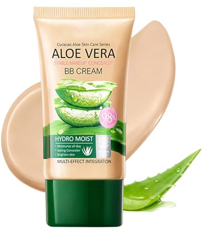 BB Cream BB Crème hydratante à l'aloe vera, fond de teint champignon, coussin d'air, crème de jour teintée pour un teint plus uniforme, texture non grasse, couleur naturelle, 40 ml