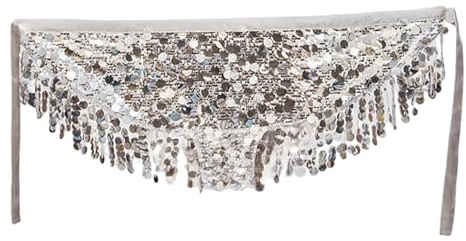 Baoblaze Sciarpa Fianchi Danza Ventre Sequin Frange Gonna Avvolgente Accessori Poliestere Leggera Morbida Drappeggio Adatta a Ballo Latino Spettacoli Feste CLU, Argento