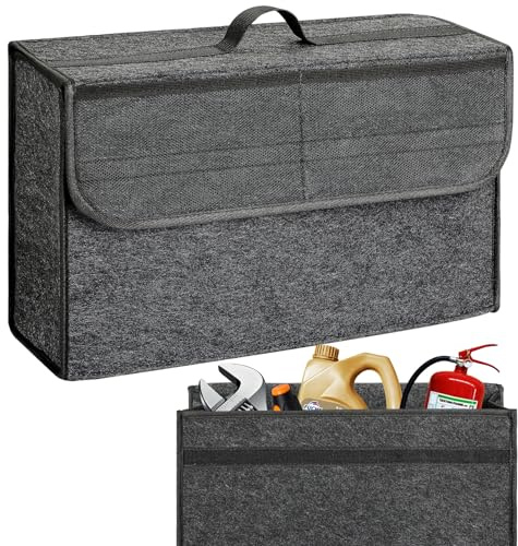 VINATO Organizer per Bagagliaio Auto in Feltro, Borsa Bagagliaio con 2 Tasche in Rete, Robusto – per Attrezzi e Cura dell'Auto Accessori per Auto (44x15x28cm)