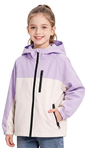 Baogaier Girls Waterproof Jacket Hooded Raincoat with Zip Pockets, Purple