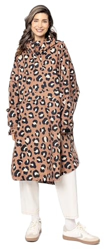 Snuggz Adult Neutral Leopard Rain Poncho - One Size, Lightweight, Packable Hooded Rain Coat Waterproof Poncho for Travel & Outdoor Use, Wind-Resistant Rain Poncho for Everyday Wear