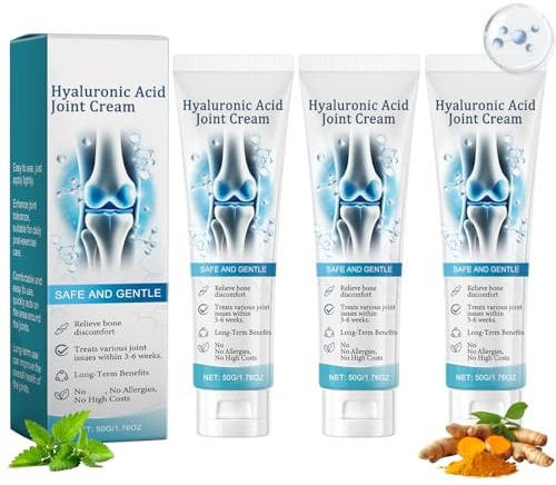 Hyaluronsyra Joint Cream - 3 st Hyaluronsyra Joint Gel - Ledvårdskräm med gurkmeja - Ledkräm Lugnar rygg, nacke, händer, knä - Ledreparationskräm - Djup näring och lugnande