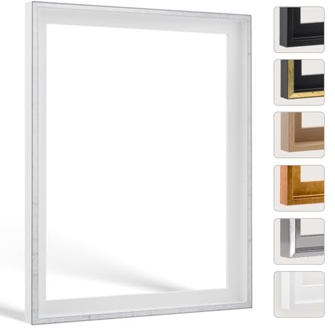 Bildershop-24 Schattenfugenrahmen mit Schattenfuge Lemgo Rahmen für Keilrahmenbilder und Leinwände 40 X 60cm Weiß Grau Antik