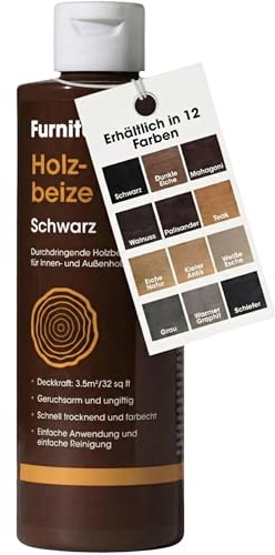 Furniture Clinic Wood Stain (Black) – Fast Drying, Highly Concentrated, and Easy-to-Apply Wood Stain for All Indoor & Outdoor Wood – Water Based & Non-Toxic – 500ml