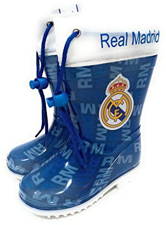Botas Agua Real Madrid Club de Fútbol - Botas de Agua para niño Oficial Real Madrid Color Azul - Suela Antideslizante y Cierre con cordón (27/28)