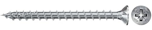 fischer - Vis PowerFast FPF II CZF 5,0x30 à Tête fraisée, empreinte PZ, zingué blanc, filetage total - Boîte de 200