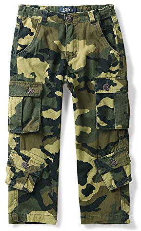 Aeslech Pantalon Cargo pour Garçon, 8 Poches Pantalon Travail Enfant, Pantalon de Randonnée Décontracté Camouflage M-5 Ans