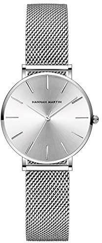 Kubagom Damen Armbanduhr Analog Quarz Edelstahl Wasserdicht Mesh Ultradünne 32mm