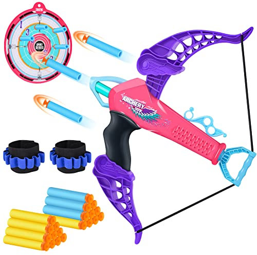 Sealilac Pfeil und Bogen Kinder, Bogenschießen Kinder Spielzeug Set mit 25 Saugnapf-Schaumstoffpfeilen und Zielscheiben, Weihnachts- und Geburtstagsgeschenke für Jungen und Mädchen (Violett)