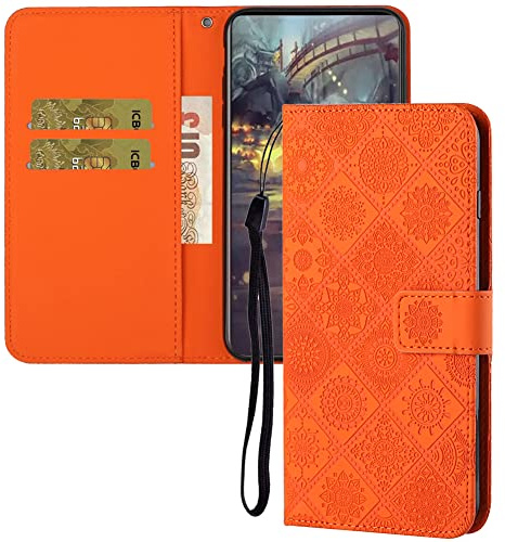 IMEIKONST Compatible with iPhone 13 Pro Flip Case, Premium Leather Retro Phone Case Notebook Wallet with Card Holder Magnetic Closure Shockproof Cover for iPhone 13 Pro 6.1. Orange XCH