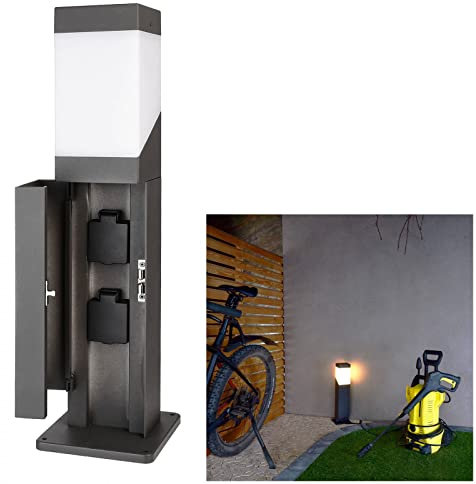 Planetitaly Kukui Puka lampione LED attacco E27 colonnina elettrica multipresa IP44 IP68 impermeabile 2 prese luce giardino garage 230V