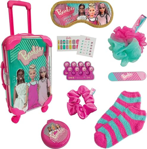 Sinco Creations Barbie Sleepover Set With Trolley Carry Case & Barbie Accessories | Imagination Play | Role Play Kids Toys | Pretend Play | Ages 3 and Up, Pink