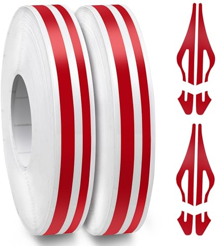 Spurtar Dekorationsremsa bil, självhäftande pinstripe tejp för styling | blå dekorlist för bil, motorcykel och båt, flexibel exteriör tejp, 2 rullar x 10 mm x 9,8 m, enkel montering，Röd