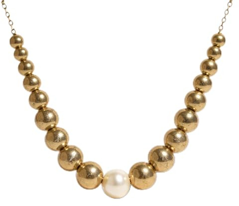 14K Yellow Gold Filled 18.5 inch Add A Bead Necklace Chain w/Semi-Precious 8mm White Pearl Bead and 20 Decending 14k YGF Beads