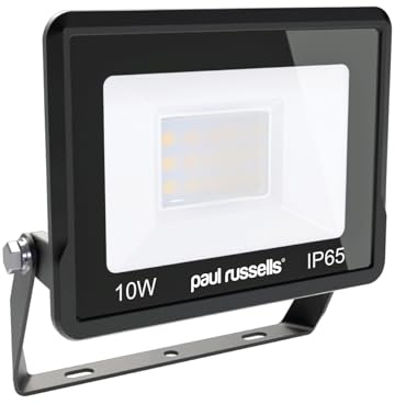 paul russells 10W LED Outdoor Floodlight - 1000LM Bright Security Lights, IP65 Waterproof, Daylight 6500K White, Garden & Outdoor wall Lights for Garden, Garage Lighting, Warehouse, Energy-Efficient