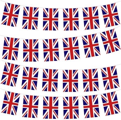 10 m/32,8 ft Union Jack-flaggor med 30 flaggor för olympiska spelen, Euro partydekorationer 2024, brittisk bunting för sportevenemang och fotbollsmatch
