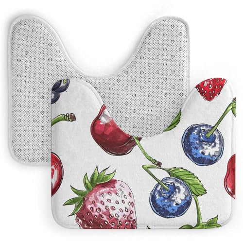 JEKYQ U-förmige Bodenmatte, Badezimmerteppich, Badematte, Muster mit Beeren, U-förmiger Toilettensitz-Matte für Badezimmer, Heimdekoration, rutschfest, U-Badezimmerteppich, Matten für Dusche