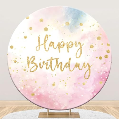Ttincceer Feliz cumpleaños Redondo telón de Fondo Cubierta 200cm Oro Estrellas Rosa Azul Nube bebé Ducha fotografía Fondo recién Nacido niño niña Fiesta de cumpleaños decoración Banner