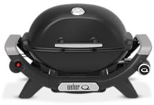 Weber Q 1100N Gasgrill/Tragbarer, leichter Grill für Camping, Terrassen und Balkone mit Hochleistungsbrenner, porzellanemaillierten Gussrosten und elektronischer Zündung, Mitternachtsschwarz