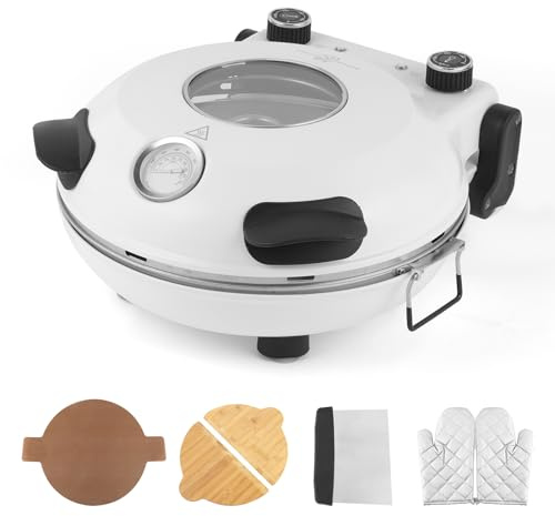 KLAIF 12 Electric Countertop Pizza Oven Indoor With Ceramic Stone, Dual Adjustable Temperature Controls, Includes 4 Pizza Tools, LMR-White