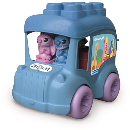 Soft Clemmy Bus Disney Stitch 6 Cubes Souples et 2 Figurines Dès 6 Mois | Encastre les blocs texturés dans le petit véhicule aux couleurs du héros bleu adoré | éveil sensoriel | cadeau naissance