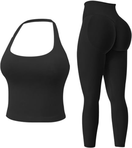 JN JANPRINT Gym Sets for Women 2 Piece Backless Sports Bras Halter Top Hidden Scrunch Leggings Yoga Outfits Workout Tracksuits
