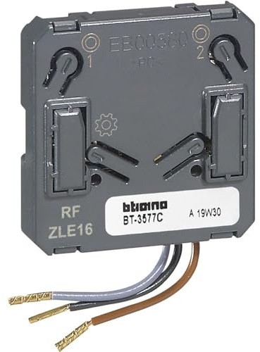 BTICINO Module d'interface Wirelss 3577C, transforme le déviateur ou le bouton traditionnel en une commande sans fil, à associer à un appareil connecté pour le contrôle de la lumière, l'alimentation