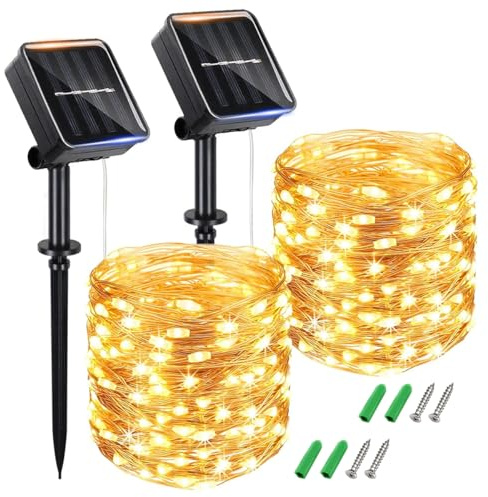 Symihoo [2 Pack] Solar Garden String Lights Outdoor,240 LED Extra-Long12M/40Ft Solar Fairy Lights,8 Modes Decor Solar Powered Lighting Waterproof for Patio,Yard,Party (Warm-White)