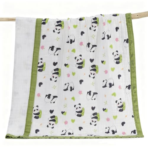 Mantas para bebés, 110×110cm Panda Manta de Algodón Suave para bebé, Manta Acogedora para Cochecito y Cama, ultrasuaves y Ligeras, adecuadas para niñas y niños pequeños