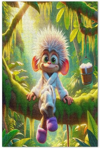 Jigsaw Puzzles 1000 Piece for Adults White Elephants Gifts Men Gift Unique Animal Flower Art Cute Monkey Tree Funny, 29.5x19.7 inch