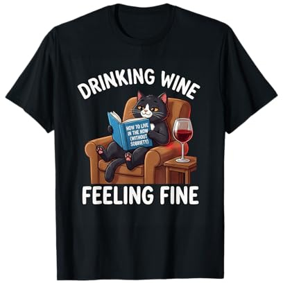 Boire du vin se sentant Bien drôle Amateur de vin de Chat T-Shirt