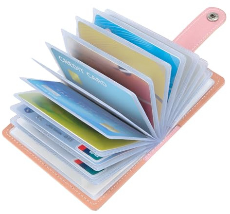 OSDUE Credit Card Holder for Women Men, Slim RFID Blocking Debit Card Wallet Soft PU Leather ID Bank Card Case with 26 Thickening Card Slots Travel Business Card Case (Pink)