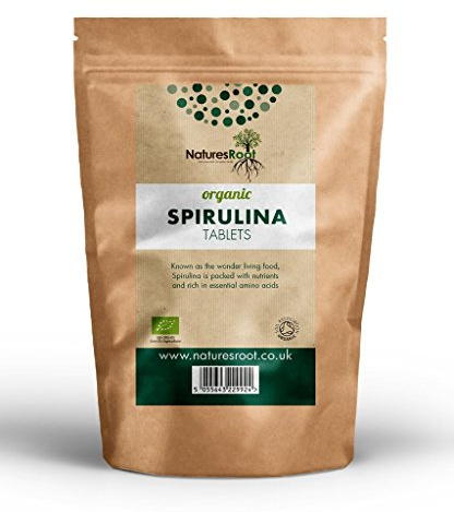 Organic Spirulina Tablets by Natures Root 125g (250 Tablets) - HIGH in Protein & Iron | ANTIOXIDANTS | Nutrient Rich