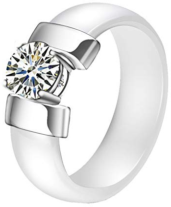 PAURO Kvinnors keramisk zirkon förlovning bröllop bandring, N, colore: Vittsilver, cod. 201810hsy12jh02
