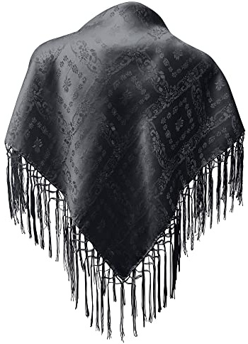 Foulard en soie Dirndl,75x75 cm,Foulard à franges,100 % soie,Pour costume traditionnel traditionnel traditionnel,Foulard en soie avec franges,Qualité supérieure,Noir,Dimensions : 75x75 cm