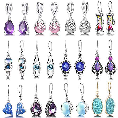 12 Pairs Teardrop Druse Crystal Drop Dangle Earrings for Women Cubic Zirconia Huggie Hoop Earring Jewelry Set Christmas Gifts (1)