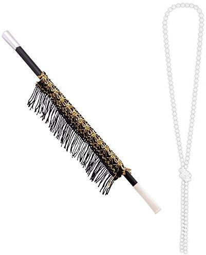 Boland 64345 – Ensemble Charleston, collier et porte-cigarette 31 cm, pour adultes, années 20, collier de perles, porte-cigarettes avec franges, accessoires pour carnaval, soirée à thème