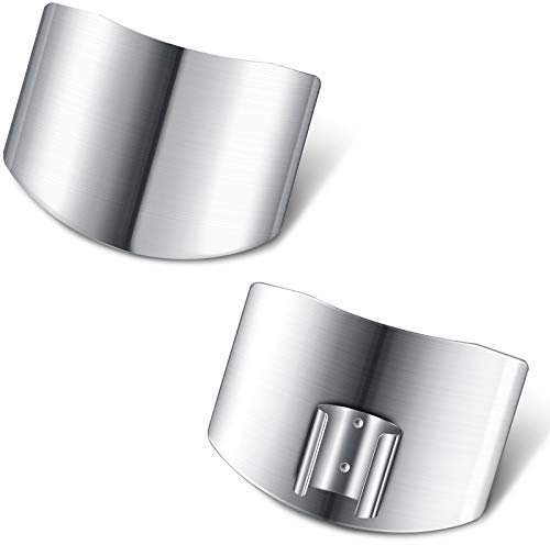 Protectores de Dedos de Acero Inoxidable Protector de Dedos Seguro Protector de Corte de Cuchillo para Rebanar en Cocina Cortar en Cubitos (2 Piezas)